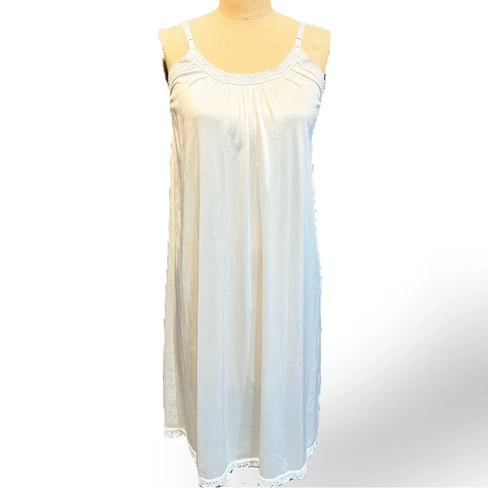 VINTAGE 70s 80s lace nylon midi slip dress nightgown‎ chemise boudoir lingerie - Picture 4 of 11